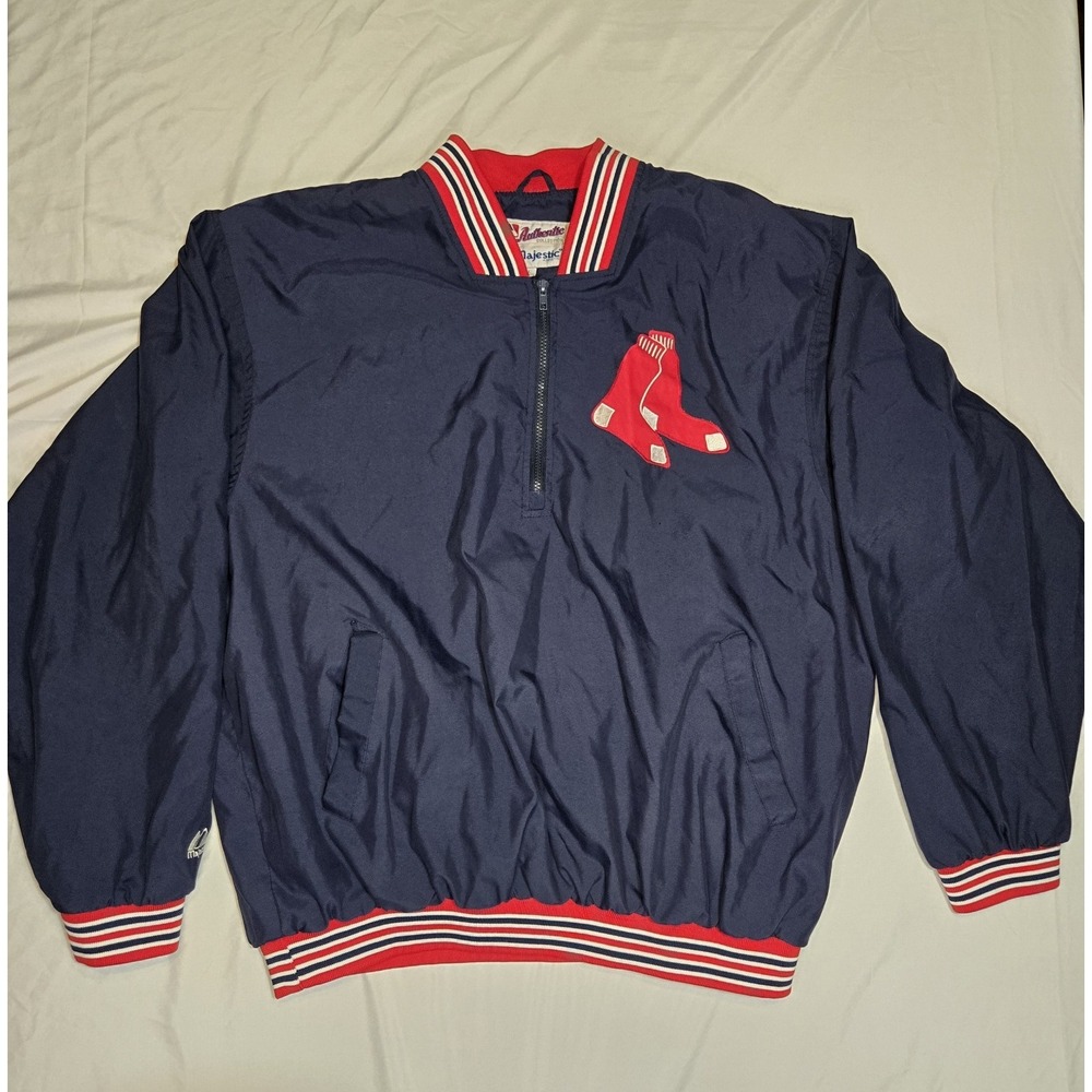 MLB Boston Red Sox‎ Majestic Authentic Collect Pullover Jacket Mens XXL Vtg Pic!